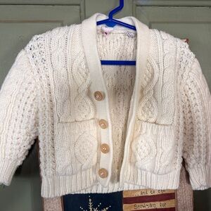 Vintage Chunky Cream Knit Cardigan for Kids